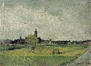 Theo van Doesburg Landschap met hooikar, kerktorens en molen. Sweden oil painting artist